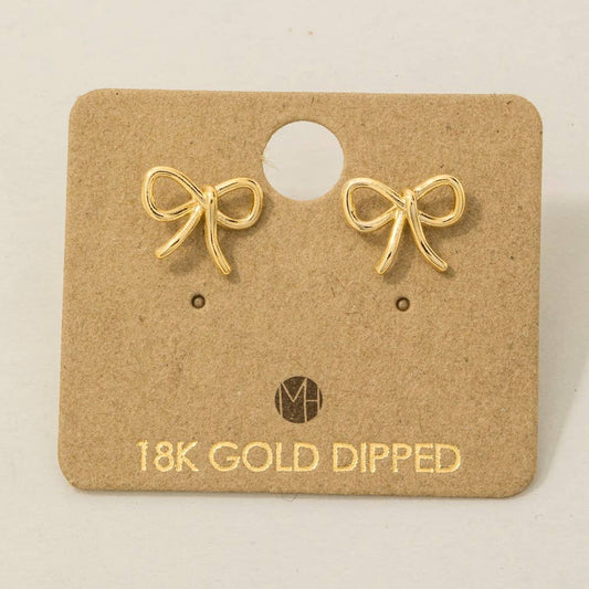 Gold Dipped Wire Ribbon Bow Stud Earrings: G