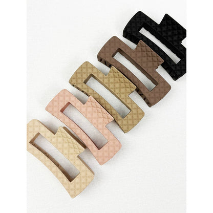 Neutral Color Embossed Cut Out Rectangle Hair Claw: MIX COLOR