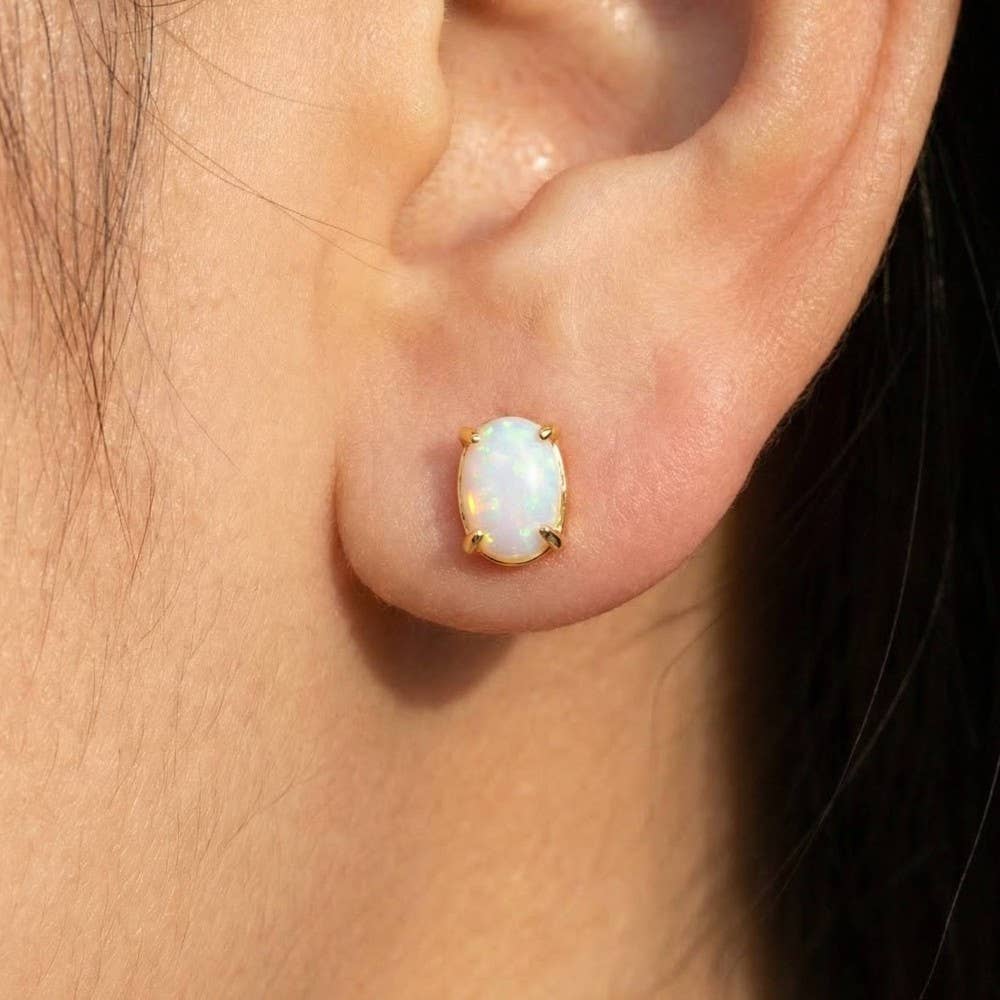 Gold Dipped Opal Stone Stud Earrings: G