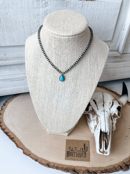 Teardrop Stone Pendant Navajo Bead Choker Necklace: Black