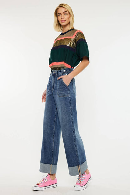 ULTRA HIGH RISE 90’S WIDE LEG TROUSERS JEANS-KC3308D: DARK