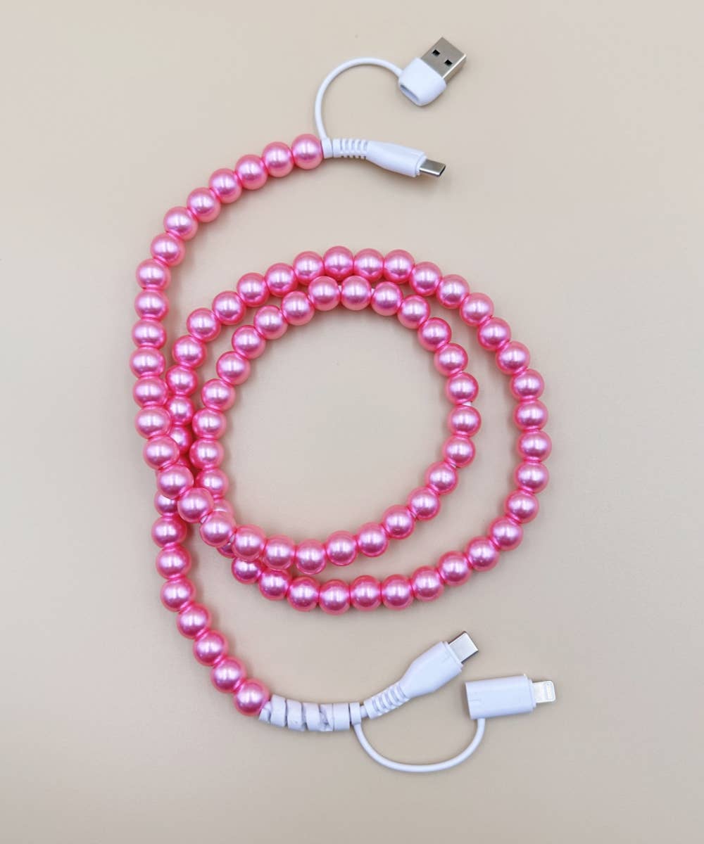 BEADED PHONE CHARGING CABLE 4-IN-1 : HOT PINK
