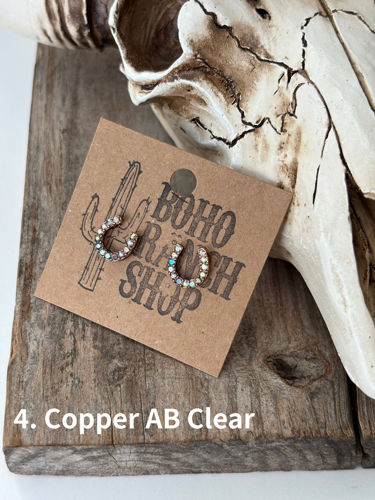 Dainty Western Style Horseshoe with Rhinestone Earrings: 1. Silver AB Clear