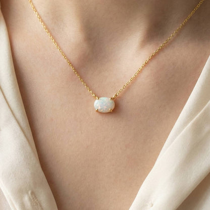 Gold Dipped Oval Opal Pendant Necklace: G