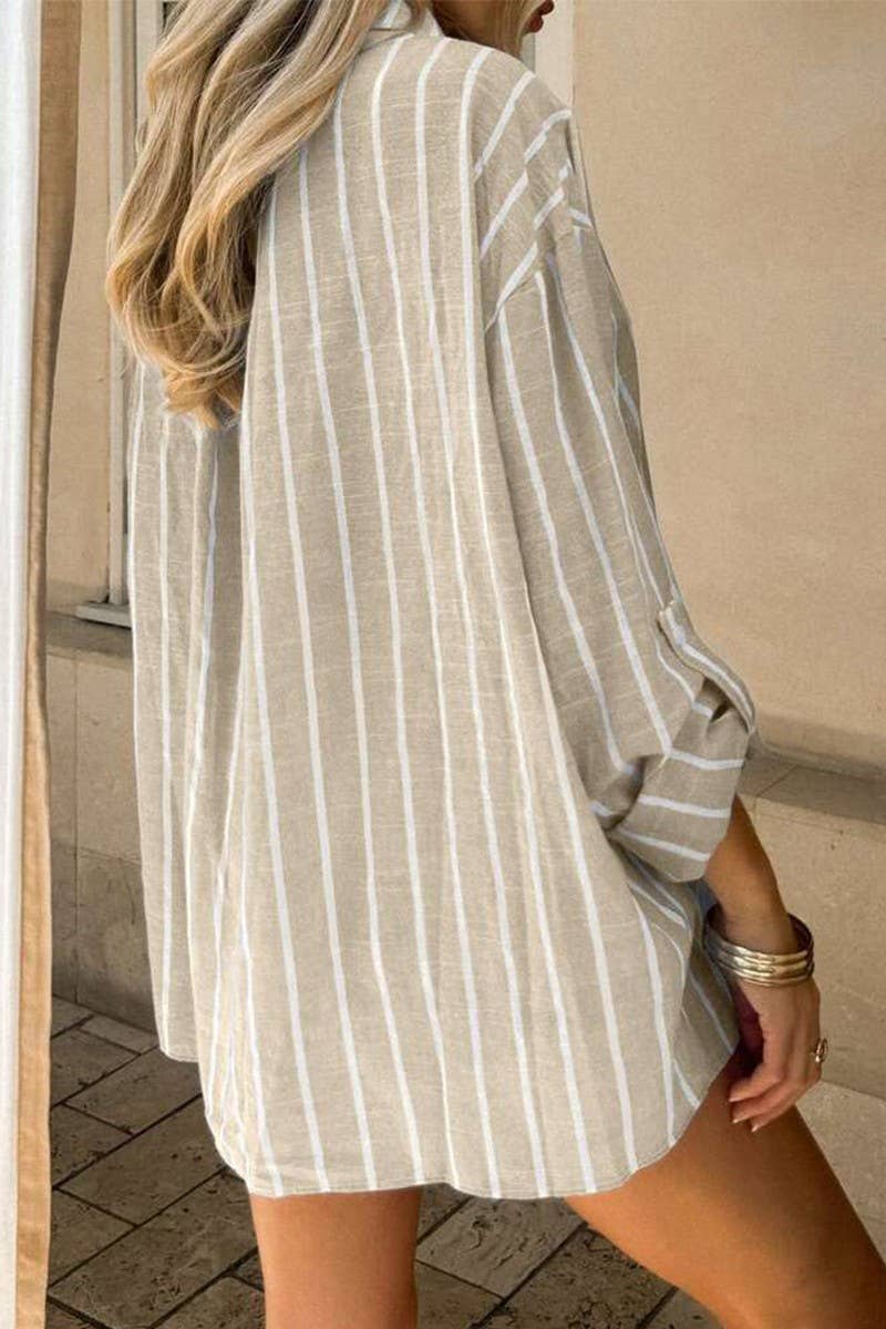 CWTBLL3995_TEMPERAMENT VERSATILE LOOSE LONG-SLEEVED SHIRT: KHAKI