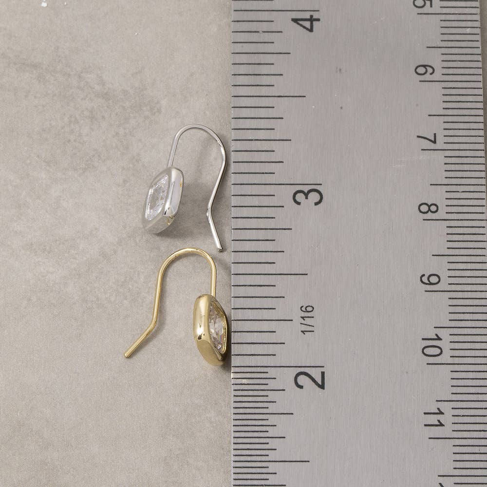 Gold Dipped Small Cushion Bezel Cz Wire Drop Earrings: GOLD