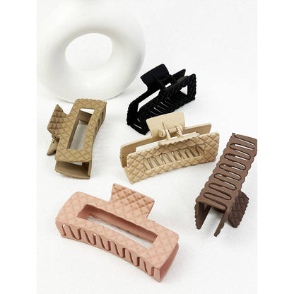 Neutral Color Embossed Cut Out Rectangle Hair Claw: MIX COLOR