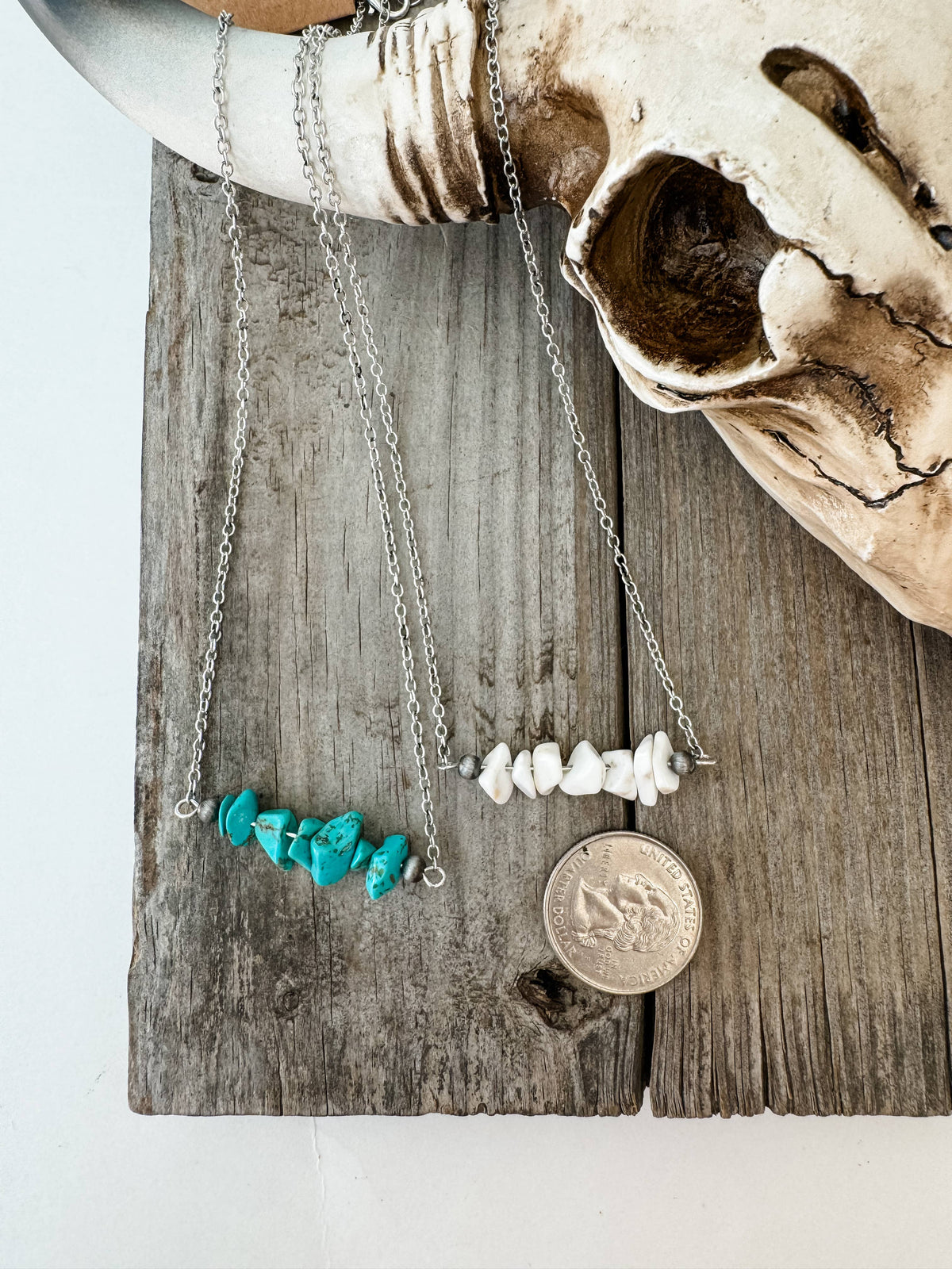 Bar Chip Stone Necklace - Western Pendant Necklace: TURQUOISE