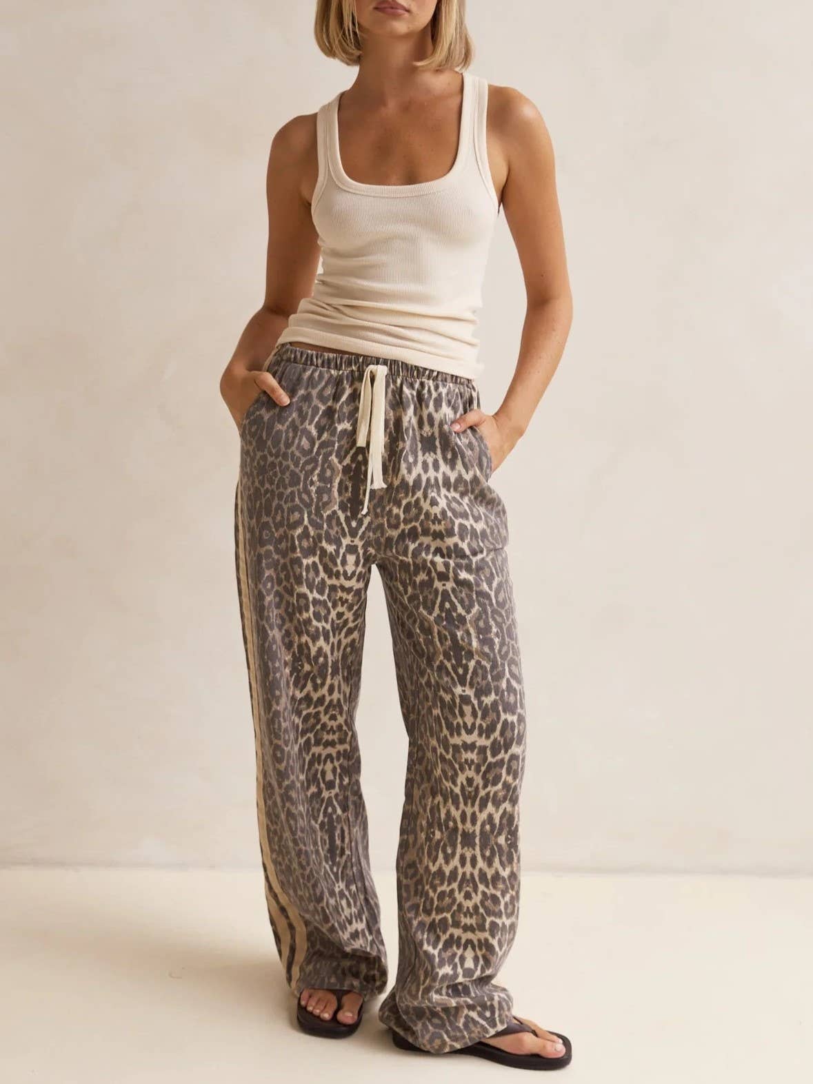 Effortless &  chic Leopard print stripe bar long pants: Leo