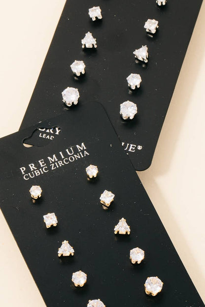 5 Pair Cz Stud Earrings Set: S