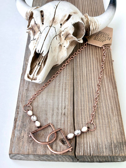 Western Horse Bit Turquoise Stone Pendant Necklace: Gold