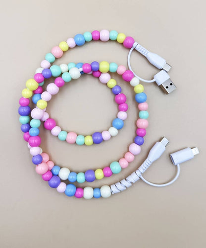 BEADED PHONE CHARGING CABLE 4-IN-1  : Multi-Colored