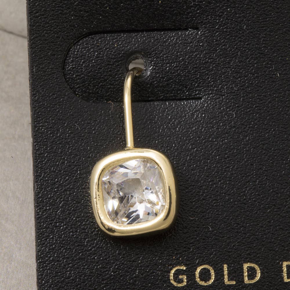 Gold Dipped Small Cushion Bezel Cz Wire Drop Earrings: GOLD
