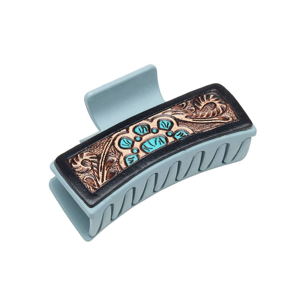 Cactus Bloom Ridge Hair Comb Clip: Hand-Tooled