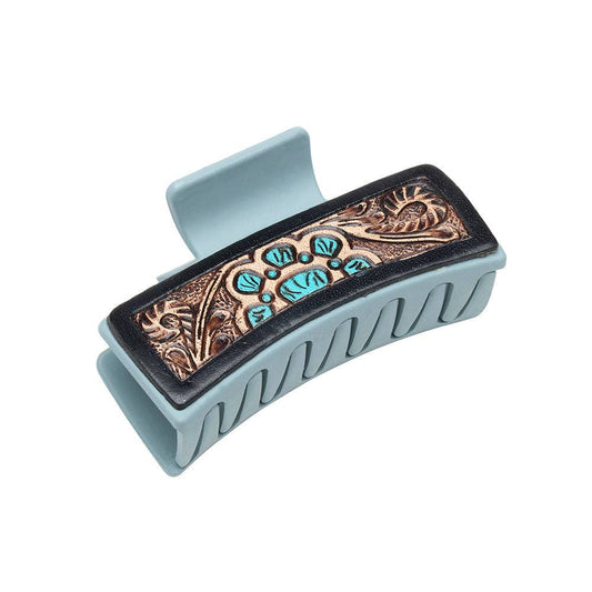 Cactus Bloom Ridge Hair Comb Clip: Hand-Tooled
