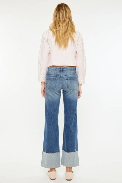 OPEN PACK MID RISE WIDE FLARE JEANS-KC78033D: DARK