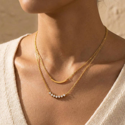 Layered Rhinestone Curved Bar Necklace: G