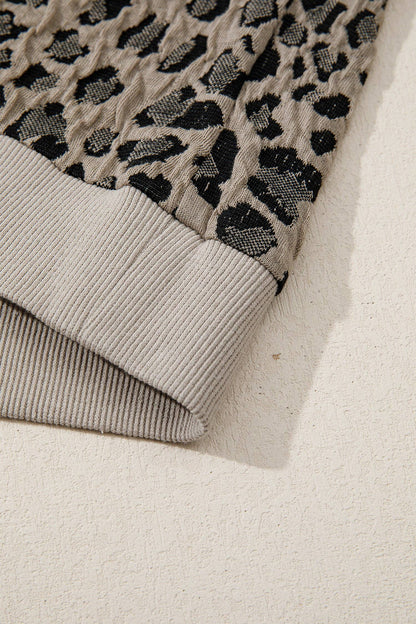 Leopard Textured Zip Polo Top Cap Sleeve Casual Knit: Beige / 85%Polyester+10%Cotton+5%Elastane /