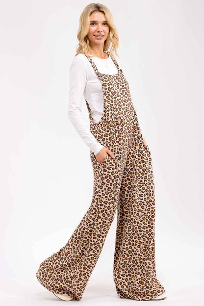 Leopard Print Wide Leg Overall Jumpsuit J6106: As Shown
