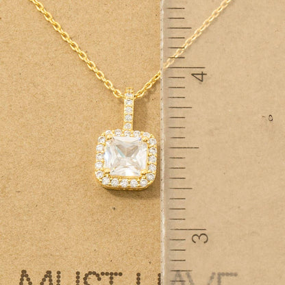 Gold Dipped Square Rhinestone Pendant Necklace: S