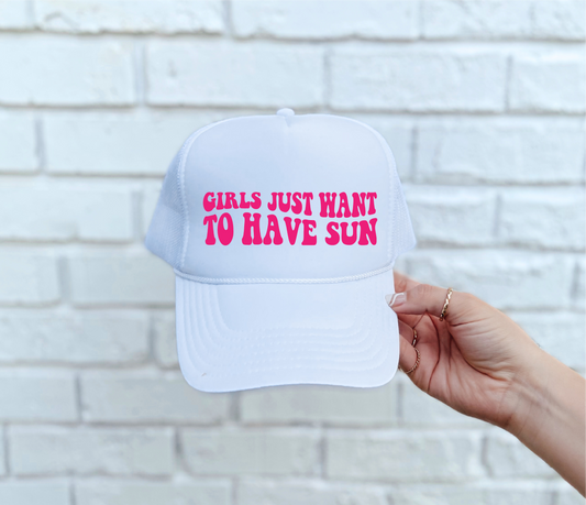 Taylor Maas Custom- Girls Want To Have Sun White Trucker Hat