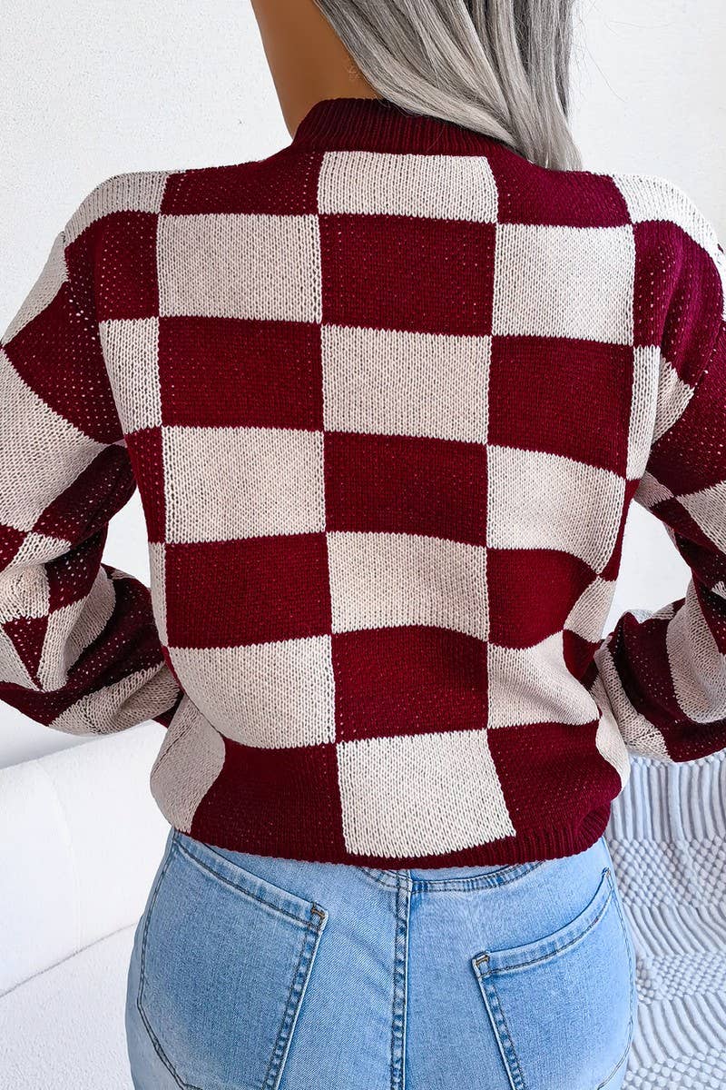 PATCHWORK PATTERN LOOSE FIT KNITTED SWEATER