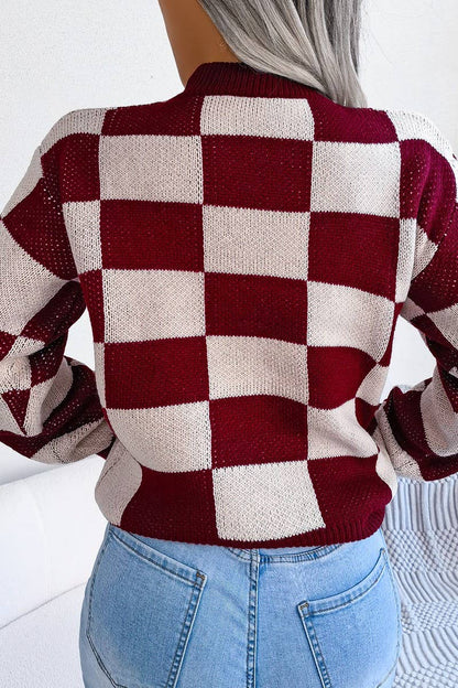 PATCHWORK PATTERN LOOSE FIT KNITTED SWEATER
