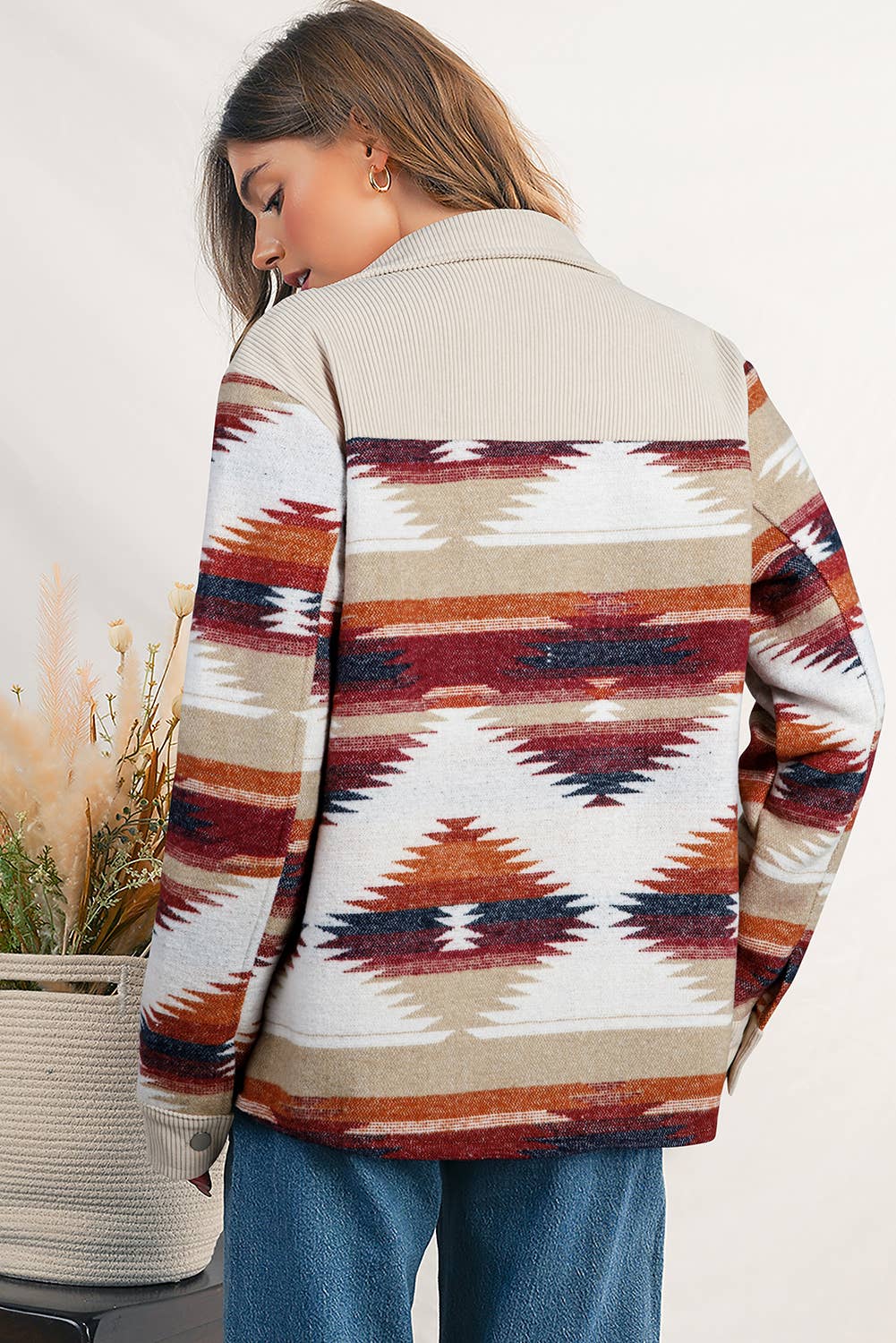 Western Geometric Print Chest Pocket Jacket | S-XL: As shown / Missy