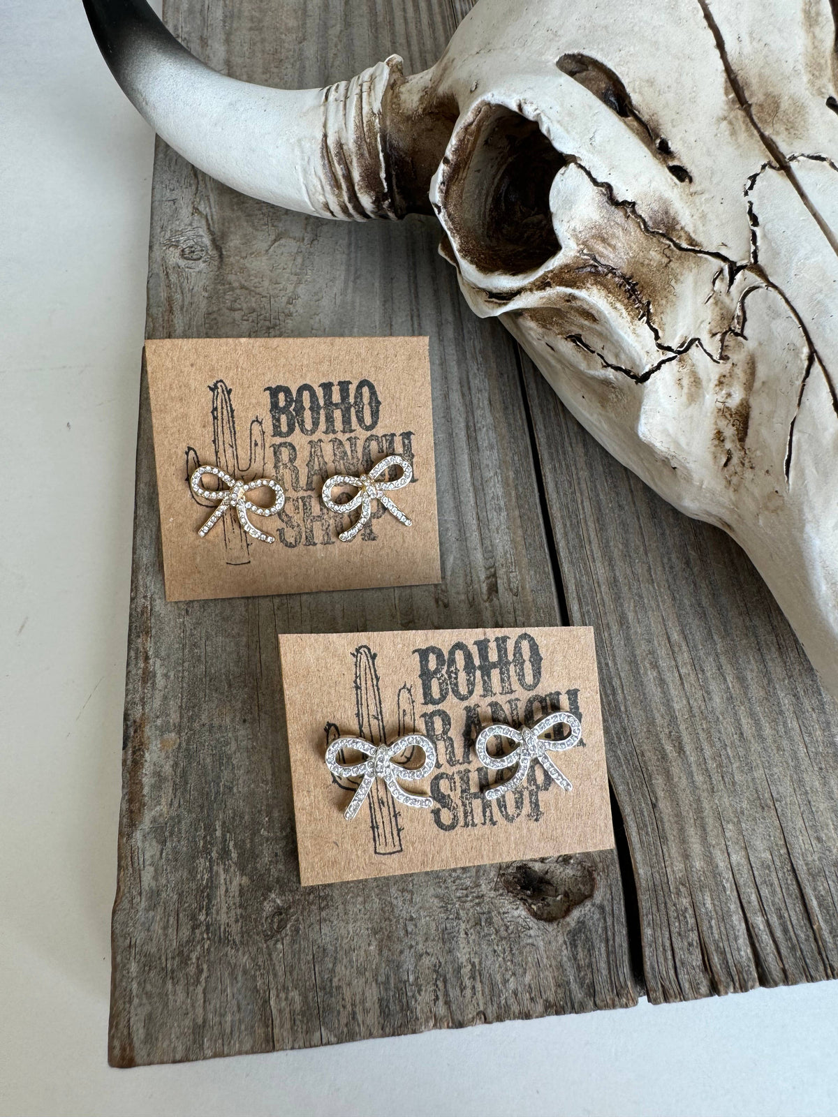Western cut out paved Stud earrings - cowboy boots hat bow : COQUETTE BOW - GOLD