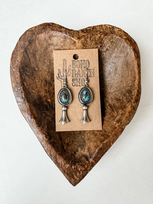 Squash Blossom Western Dangle Earrings: TURQUOISE