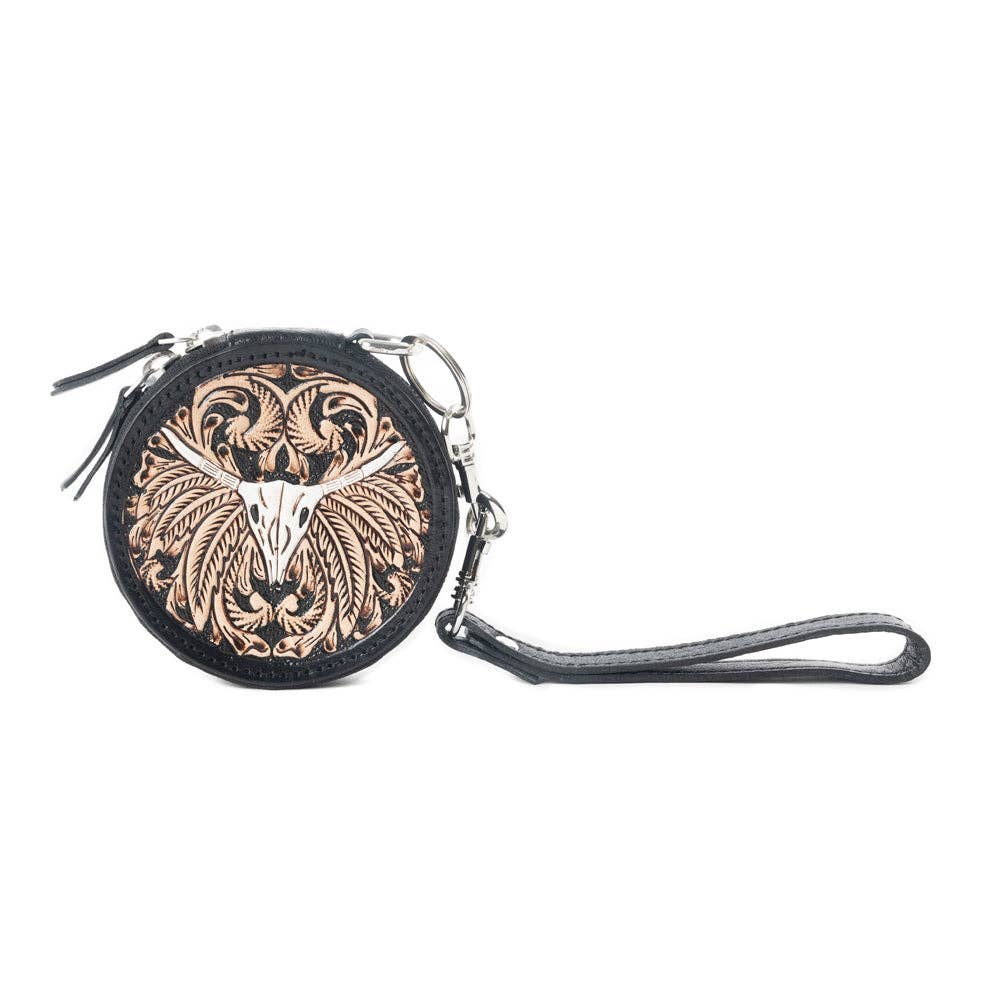 Rustler's Relic Handtooled Leather Coin Pouch in Amber Tan: Amber Tan