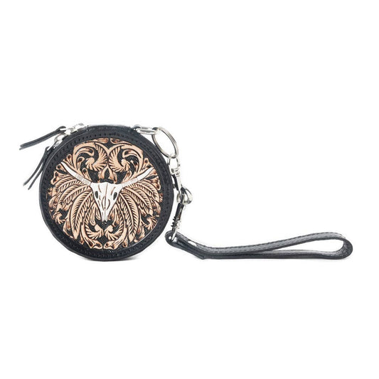 Rustler's Relic Handtooled Leather Coin Pouch in Amber Tan: Amber Tan