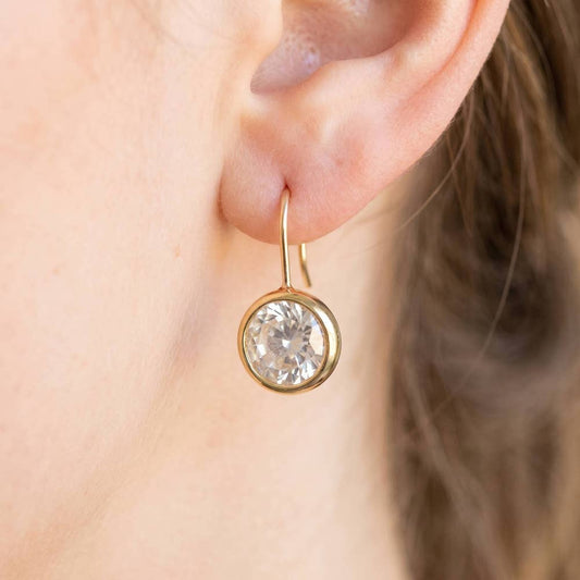 Gold Dipped Round Cz Bezel Drop Earrings: GOLD