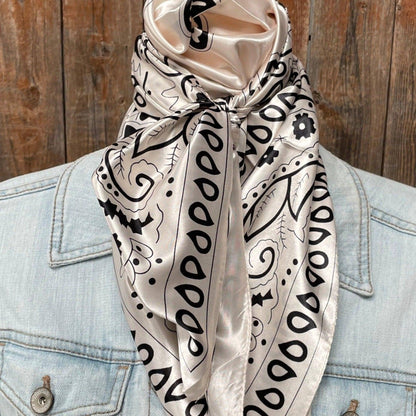 Cream & Black Paisley Wild Rag - Western Scarf