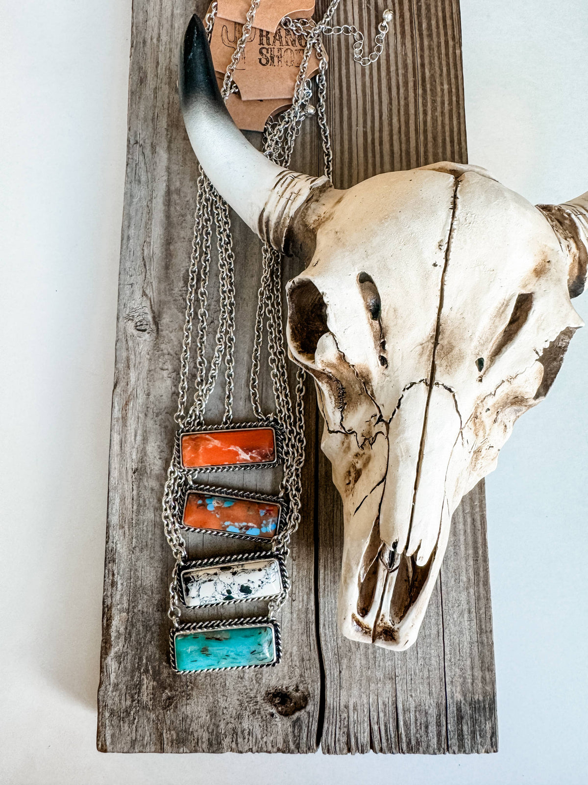 Western Semi Stone Bar Necklace: BLACK