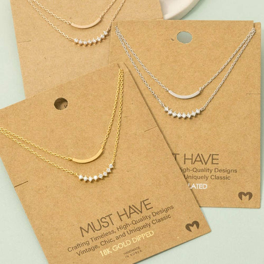 Layered Rhinestone Curved Bar Necklace: G