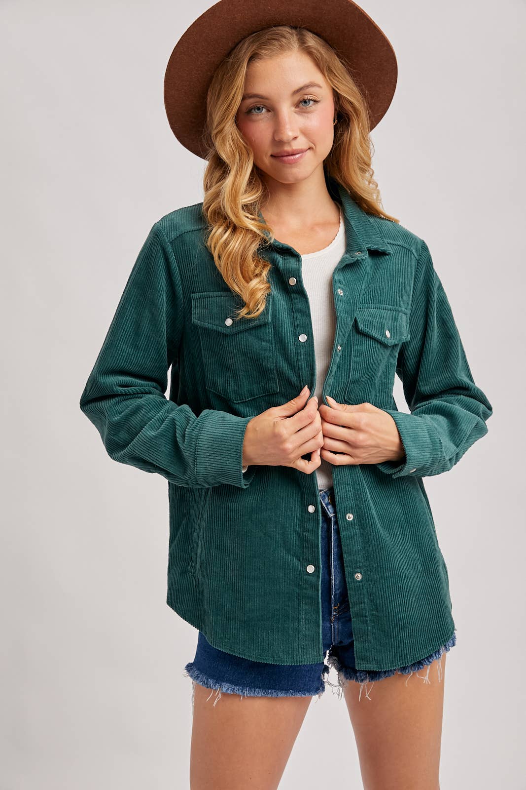 CORDUROY BUTTON DOWN SHACKET WITH POCKETS: