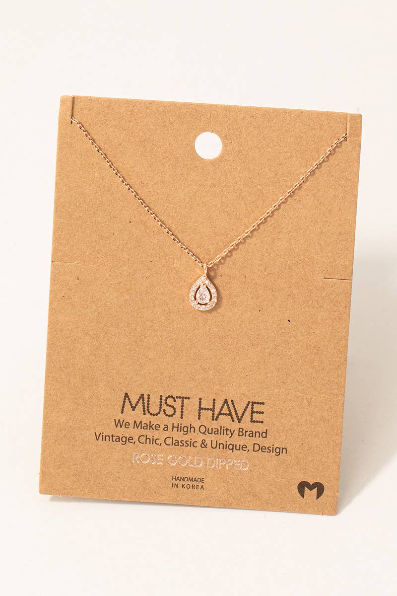 Pave Rhinestone Teardrop Pendant Necklace: G