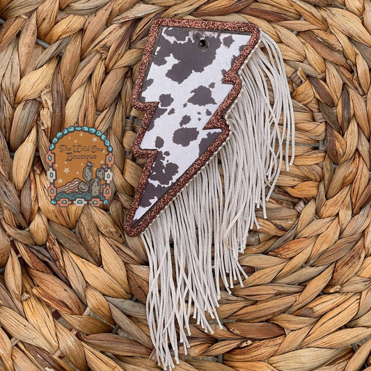 Chocolate Cow Print Bolt Freshie (with or without fringe) : Leather &Lace