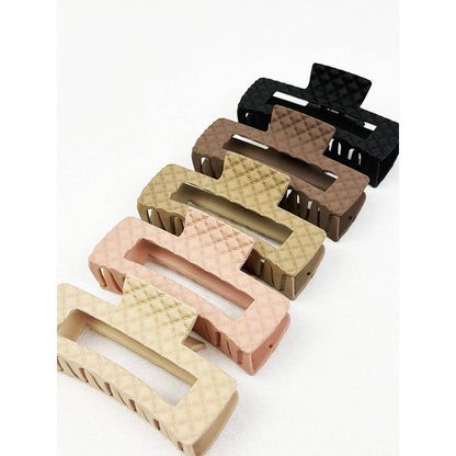 Neutral Color Embossed Cut Out Rectangle Hair Claw: MIX COLOR