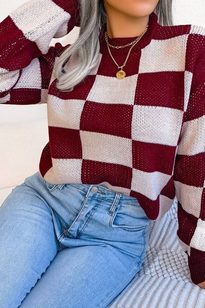 PATCHWORK PATTERN LOOSE FIT KNITTED SWEATER