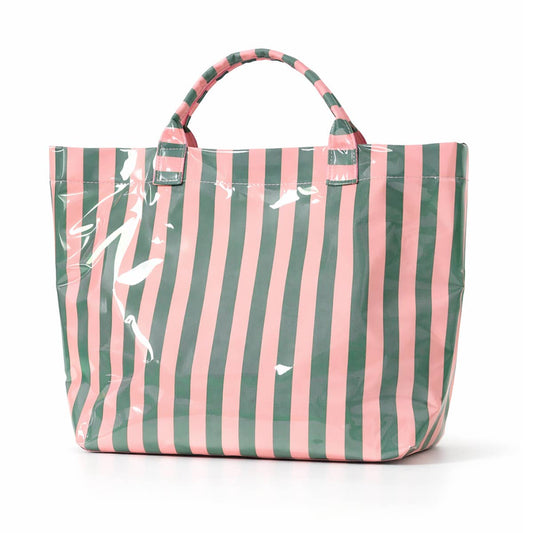 Colorblock Striped Tote Bag Cherry Waterproof Beach Bag: GPink / M