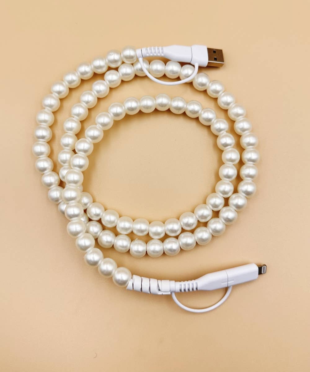 BEADED PHONE CHARGING CABLE 4-IN-1 : White