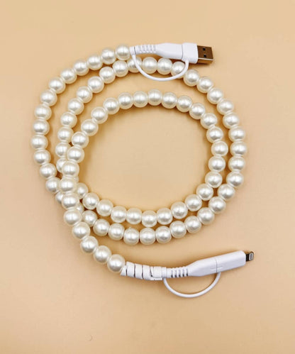 BEADED PHONE CHARGING CABLE 4-IN-1 : White