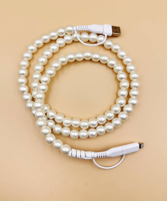 BEADED PHONE CHARGING CABLE 4-IN-1 : White