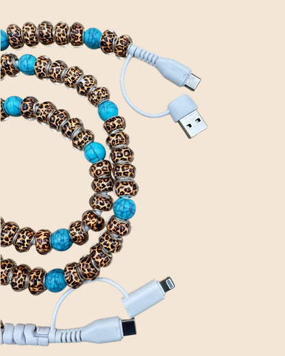 LEOPARD BEADED PHONE CHARGING CABLE 4-IN-1