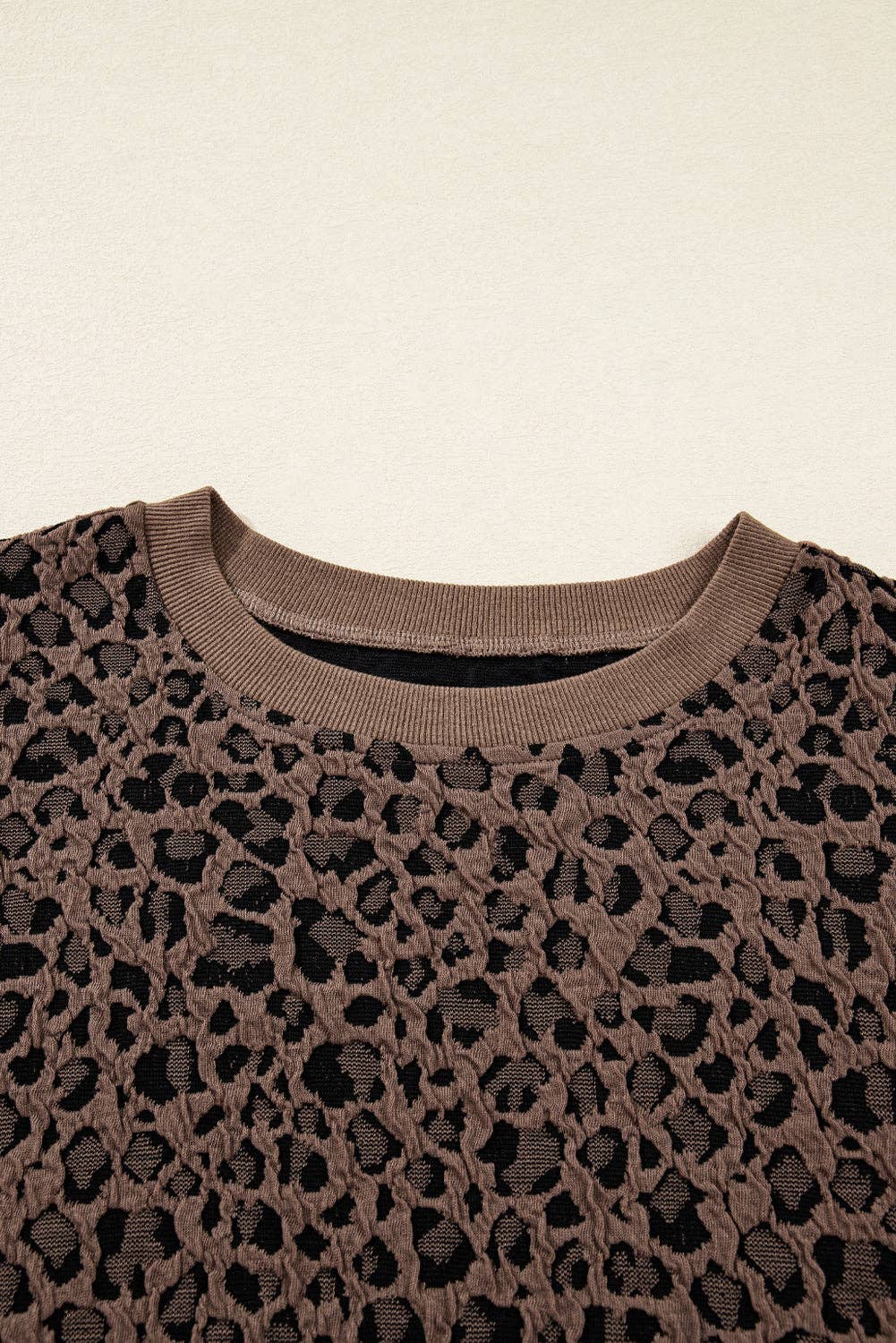 Leopard Ribbed Trim Long Sleeve Top