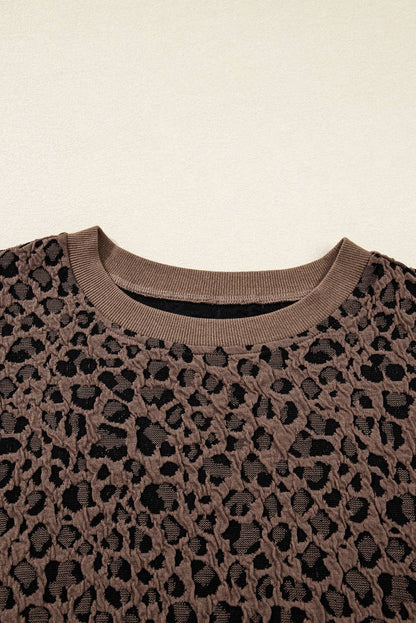 Leopard Ribbed Trim Long Sleeve Top