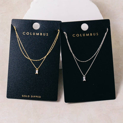 Layered Double Chain Baguette Cz Pendant Necklace: GOLD