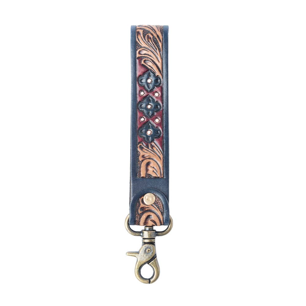 Wild Garnet Handtooled Leather Keyfob in Canyon Shadow: Canyon Shadow
